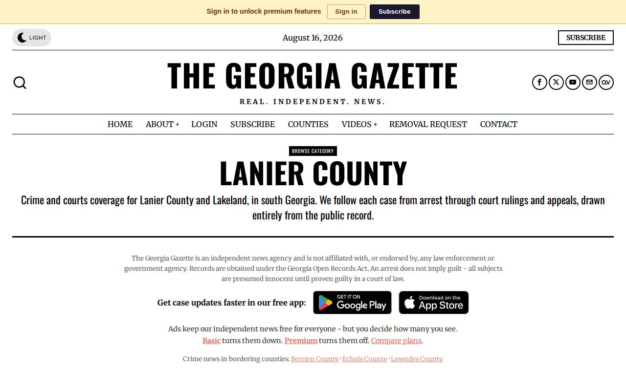 Unofficial Georgia Gazette Lanier County crime and booking archive
