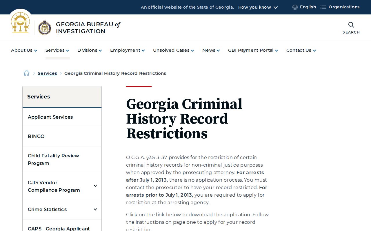 Georgia record restriction guidance for Lanier County arrest and booking records